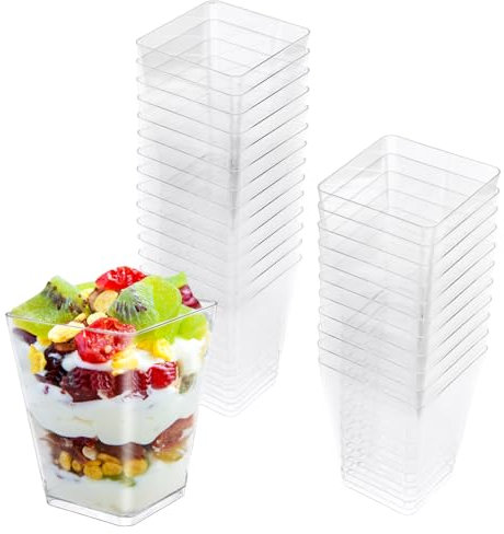 VFANDV Vasitos para Postres, 25 Piezas 160ml DIY Plastico Vasitos Aperitivos, Transparentes reutilizables para Pudín, Mousse, Helado, Cumpleaños, Bodas