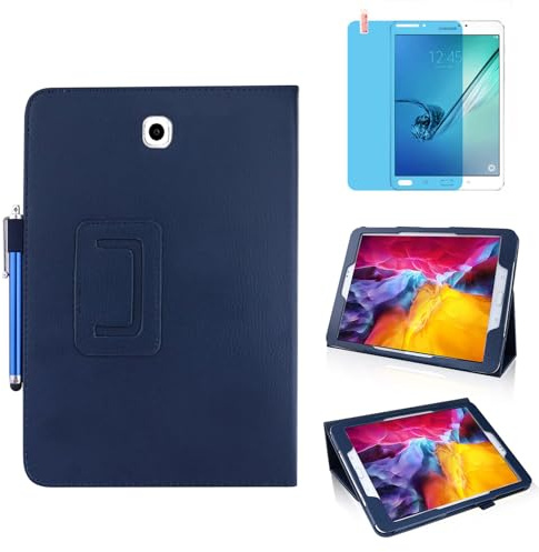 Custodia per Samsung Galaxy Tab S2 8.0 Inch 2015 (SM-T710 T713 T715 T719),Sottile Pelle Multi-angli Stand Protezione totale Tablet Cover Caso Con Penna Stilo, Pellicola Per Schermo (Blue)