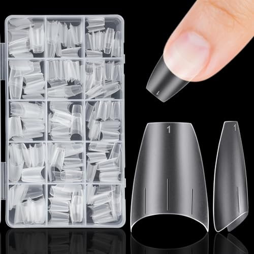 Kiiwah 300 Stück Nagel Tips, Französisch Soft Gel Nageltips Acryl Halbe Abdeckung Nagelspitzen Nail Tips mit Positionierungslinien für Nagelverlängerung Art Diy Nagelstudio zu Hause