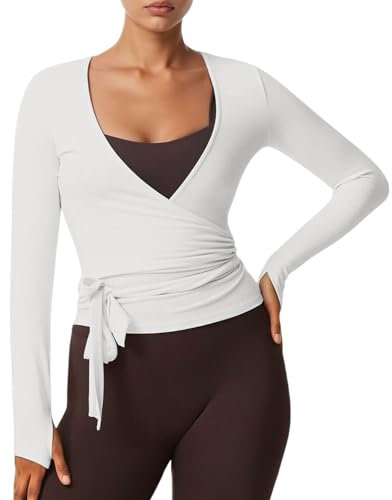 Blau Damen Y2k Ballett Wrap Top KurzarmTiefer V-Ausschnitt Slim Fit Yoga Pilates Ballet Workout Tops Sexy Blickdichter Wickeloberteil Weiches Bandage Shirt Wickelbluse Dancewear Tanzbekleidung