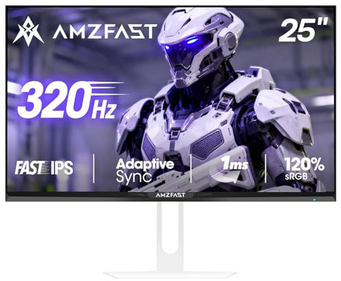 Amzfast 25 Inch White Gaming Monitor 320Hz/300Hz/240Hz, FHD 1080P 1ms Fast IPS Monitor, 12 Months Warranty Exchange (DP Cable) TÜV Rheinland Eye Care | AI Crosshair, Night Vision Function, AMZG25F6F