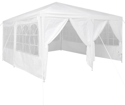 vidaXL Party-Zelt Weiß 400 x 400 x 266 cm Polyethylen, Garten- und Terrassenzelt, tragbare Faltbare Markise, UV-Schutz, wetterfester Veranstaltungs-Pavillon