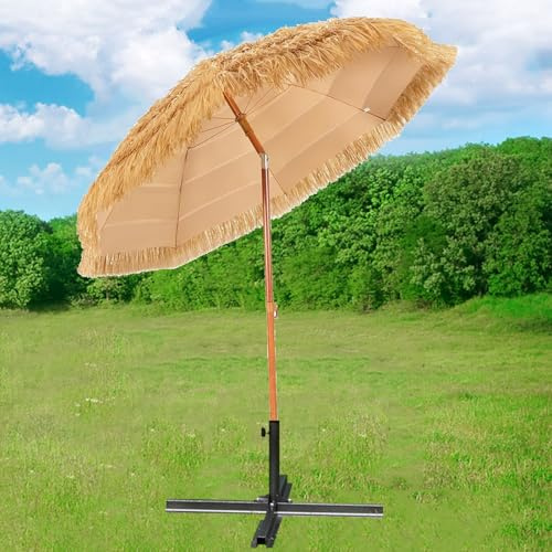 GYYDXXFC Hula Thatched Umbrella Natural Color, Hula Grass Umbrella, W/Tilt Adjustment, 8 Ribs, For Beach Patio Garden Pool Grass Beach Umbrella(Bracket,2m/6.5ft)