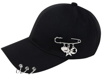 Eigso Damen Y2K Baseballmütze Vintage Punk Rock Canvas Mütze mit Büroklammer