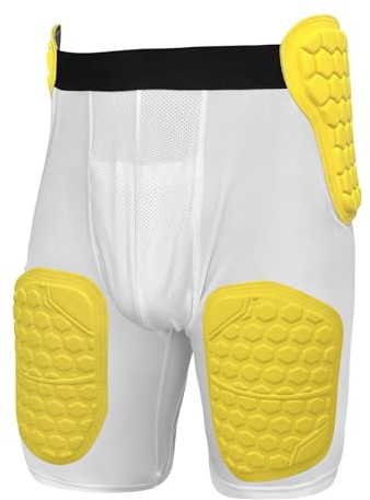 Topeter 5-Pad Fußball Girdle mit Cup-Tasche, gehärtete EVA-Oberschenkelpolster, verlängerter Hüftschutz & Steißbeinschutz, Weiß, M