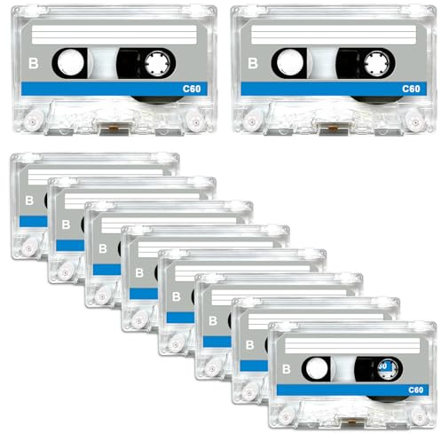 Behogan 10 Stück Audio Kassetten: 60 Min Audio Cassette Empty Cassette Tapes, Leere Audio Kassetten für Musikkassetten, Rauscharm Audiokassetten für Vorlesungen Aufnahmen Seminare Alltägliche