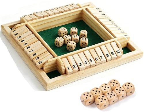 CHUANFU Shut The Box Spiel, 2-4 Spieler Würfelspiel aus Holz mit 8 Würfe | Klappbrett Spiel Traditional Pub Board Würfelspiel, Reisen Family Brettspiele Mathematik für Kinder Erwachsene (Grün)