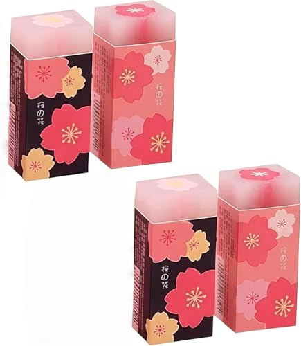 Radiergummi, Motiv: Kirschblüten in Rosa, 4 Stück, Sakura-Blütenblatt, Skizze, Malstift, Korrekturwerkzeug, Schule, Büro, Schreibwaren, Standard-Bleistift-Radiergummis