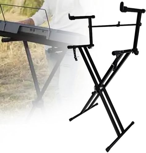 Keyboard Holder, Double Layer Folding X Type Piano Music Stand with Non-slip Rubber Feet, Adjustable Width & Height, Suitable for Display and Home Use