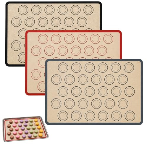 3 stycken bakmattor makroner silikon, 42 x 29,5 cm makroner bakmatta makaron bakning mattor non-stick silikon för makroner kex bröd, pizzamatta