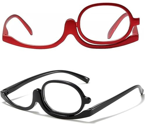 2 Pcs Makeup Glasses (+2.50, +3.50) with Rotatable Lens – Precision Makeup | Compact magnifying makeup glasses for precise cosmetic application, ideal for eyeliner and mascara, with rotatable flip-down