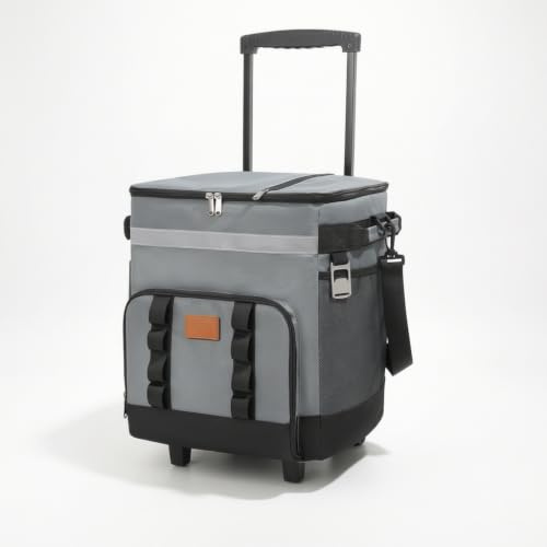 Yunmeryker Nevera Portátil con Ruedas y Asa Telescópica, Bolsa Térmica Aislada para Playa, Picnic y Camping, Gris Oscuro