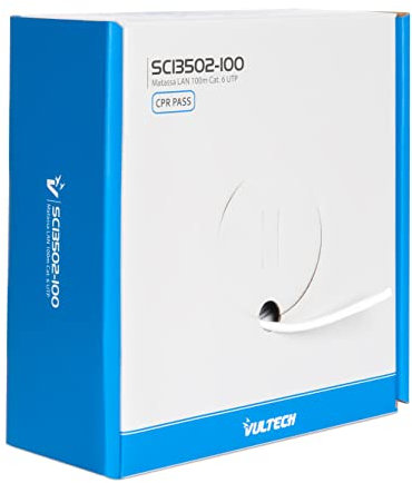 VulTech SC13502-100 Bobina LAN categoría 6 UTP 100 Metros 23AWG Bobina de Red Ethernet 100 m Cat6, Blanco