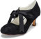 JIAJIA 140311 Women's Bridal Shoes Closed Toe Stiletto Heel Lace Satin Pumps Ribbon Tie Wedding Shoes, Black, Medium