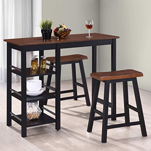 Festnight Bartisch Set mit 2 Barhocker | Sitzgruppe aus MDF-Holz | Balkonset Essgruppe Küche Esszimmer Bar Schwarz und Braun