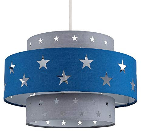 MiniSun | Modern Blue and Light Grey Cut Out Star Design Ceiling Light Shade | Pendant Lights, Home Décor & Improvement Essential | Includes 10W GLS Bulb [3000K Warm White] | 30cm Shade Width