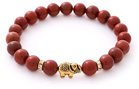 BERGERLIN Jaspis Armband mit echten Naturstein Perlen und Elefant