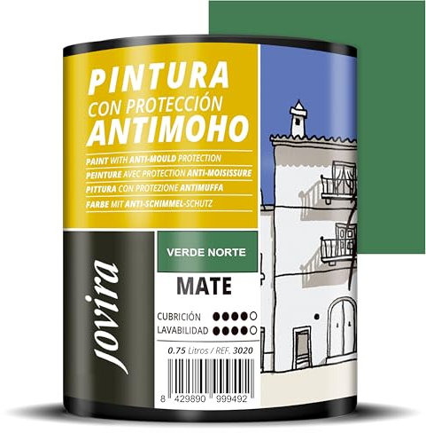 JOVIRA PINTURAS Pintura Antimoho, Evita el moho, resistente a la aparición de moho en paredes, aspecto mate. (750 Mililitros, Verde Norte)