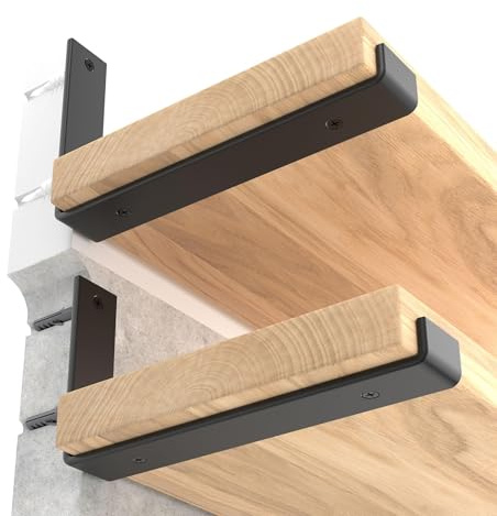 LEOPO 12 inch Shelf Brackets 6-Pack ,1/5 inch Thick Heavy Duty Industrial Bracket for DIY Floating Shelf Support, Black Coated Wall Shelf Support 11.25” x 6” x 1.5”