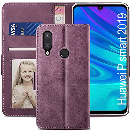 YATWIN Handyhülle Huawei P Smart 2019 Hülle, Klapphülle Huawei P Smart 2019 Premium Leder Brieftasche Schutzhülle [Kartenfach][Magnet][Stand] Handytasche für Huawei P Smart 2019 Case, Weinrot