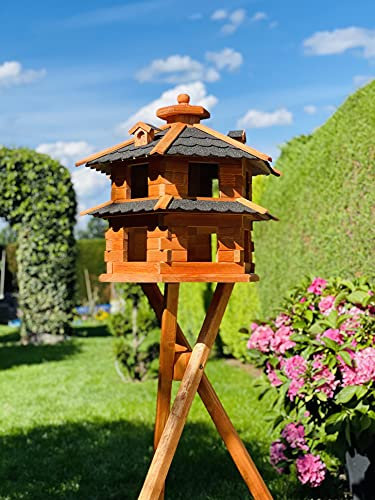 DARLUX Vogelvilla wetterfest von L bis XL Futterhaus Vogelhaus mit oder ohne Ständer in Braun mit Rot, Grün oder Blau für Garten und Balkon (Größe XL mit Ständer, Schwarz - Braun)