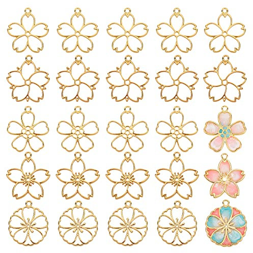 OLYCRAFT 30 Stück Legierung Lünette Anhänger Mit Offener Rückseite 35x30mm Hohlrahmen Baumeln Charms Making Kits Open Back Anhänger Für DIY UV-Harz Oder Gepresste Blume Schmuckherstellung