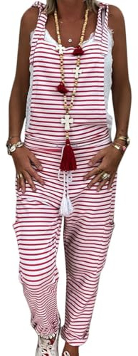 ORANDESIGNE Latzhose Damen Jumpsuit mit Träger Retro Overalls Sommer Lose Hose Lange Baggy Sommerhose Beiläufig Bib Hosen Wide Leg Hosen