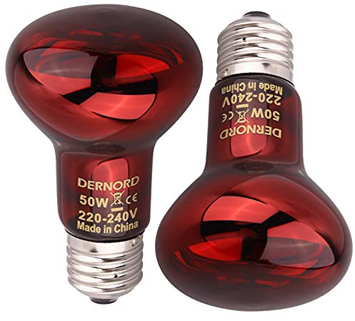 DERNORD Infrared Red Light - 50W Reptile Heat Lamp Bulbs for Tortoise, Chameleon, Bearded Dragon, Turtle Vivarium 2 Pack