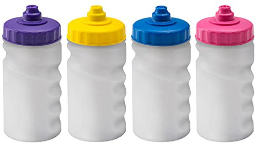 Foxberry 300ml Children's Small Reusable Water Bottles - 4 Pack - Hands Free Lid - Spill Proof - Leakproof Spout - BPA Free - Dishwasher Safe - Sports - School - Clubs