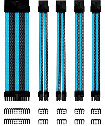 Phoenix - Kit Cables Extensores Fuente de Alimentación, 24 Pines ATX, 4 + 4 Pines EPS, 6 + 2 Pines GPU, PSU Kit de Cable de Extensión de 30 cm, 18 AWG (Negro y Azul)
