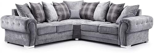 Dark Grey Corner Sofa For Sale-Suede Fabric Corner Sofas & Couches for Living rooms-Cheap sofa settee-Sofa sets with free scatter cushions -004