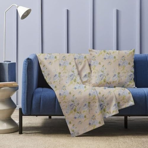 HABITA 33 HOME Granfoulard Copridivano, Copriletto Matrimoniale Primaverile, Telo Copridivano 250x280 Cm, Copri Divano Leggero, Telo Estivo (Peonia Blu)