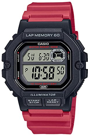 Casio Mens Watch - WS-1400H-3AVDF Clear Dial, red, Bracelet
