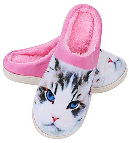IBLUELOVER Pantoufles en Coton Maison Chaussons Femme Homme Hiver Chaud Douce Mules d'intérieur Amoureux Slippers Originale Motif Chat Chien Antidérapant Chaussures pour Voyage Bureau Ville Noël