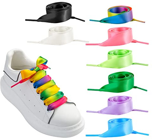 QIUJUNDE 8 pares de cordones de raso de 2cm de ancho para señoras, cordones de colores de 120 cm de largo cordones de lino plano para zapatos deportivos zapatos de montaña zapatos al aire libre