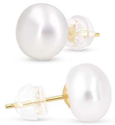 KEZEF Perlenohrringe 585 Gold | Echte Süßwasserperlen Ohrstecker Damen | Perlen Weiß | 14K Gold Stecker | Hypoallergen | Verschiedene Größen