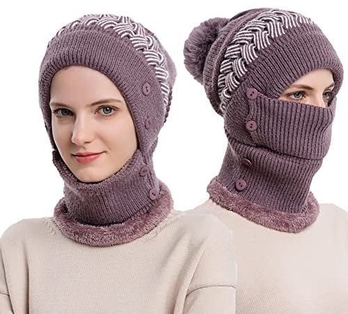 YAMEE Sturmhaube Damen Balaclava Fleece,Wintermütze mit Winterschal Damen,Strickmütze Schal Set Winter Warm Skimütze Gesichtsmaske für Outdoor Sport
