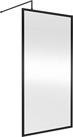 nuie WRFBP1810 Modern Bathroom Full Outer Frame 8mm Toughened Safety Glass 1850mm Wetroom Screen & Support Arm, 1000mm, Satin Black
