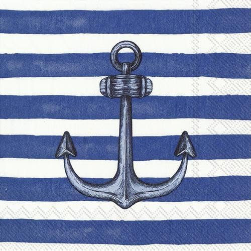 20 Servietten Anker auf blau-weiße Streifen | Meer | Maritim | Sommer | Tischdeko | Decoupage | Serviettentechnik 33x33cm