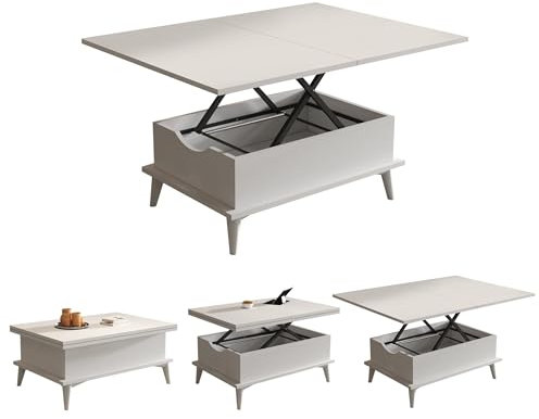 White Extendable Lift Top Coffee Table & Dining Table 6 IN 1 Convertible Multifunctional Design Up to 6 Person