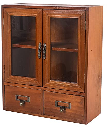 RZGZKLSH Rustikaler Apothekerschrank, 30,5 cm L x 11,9 cm B x 35,6 cm H, Vintage-Kiefern-Arbeitsplattenschrank mit 2 bruchsicheren, transparenten Türen und 2 Schubladen, kleiner Gewürz-Organizer für