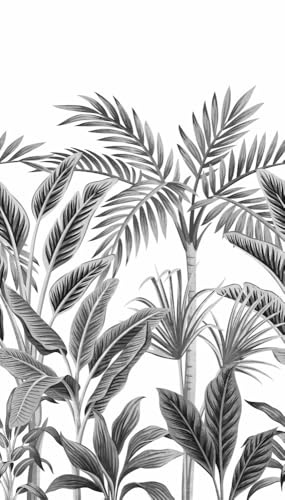 Grandeco Paysage Black & White Graphic Jungle Palm Repeatable Wallpaper Mural 159 x 280cm