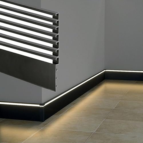KHELSE LED-Aluminium-Sockelleiste, 7 x 1 m, LED-Lichtleiste, Aluminium-Sockelleiste, Sockelleiste für Wohnzimmer, Schlafzimmer, Küche, Heimkino (7 Stück, 1 m)