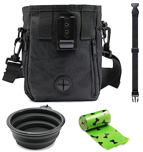 Porta Premietti per Cani, Borsa per Cibo per Cani, Borsa Addestramento Cani con Sacchetti Cane, Cintura e Ciotola Silicone Pieghevole