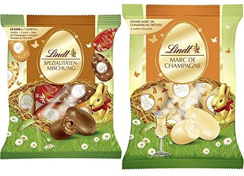 Lindt Schokolade Spezialitäten Mix | 2 x 180 g | Vollmilch-Eier in fünf Sorten mit und ohne Alkohol (Marc de Champagne & Schokolade Trüffel Eier | 3 x 90 g