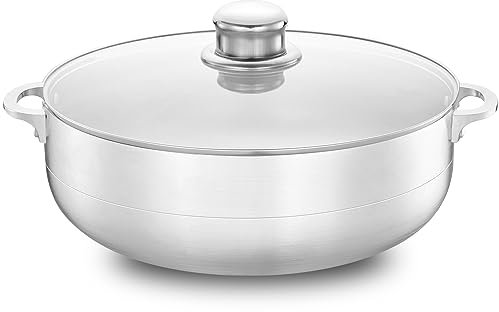 Alpine Cuisine Pentola Caldero in alluminio da 7 litri con coperchio in vetro, prestazioni del forno olandese per una distribuzione uniforme del calore, perfetta per servire grandi e piccoli gruppi,
