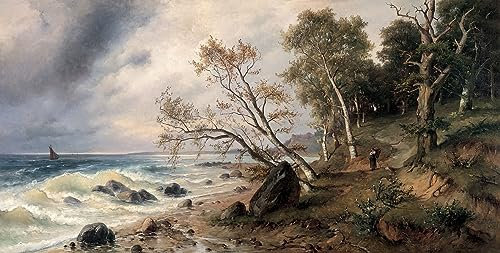 MSTECO Leinwand Bilder Kunstdrucke Abstrakt Poster Berühmtes Gemälde Ostsee auf der Insel Vilm von Friedrich Preller dem Jüngeren für Wohnzimmer 60x90cm