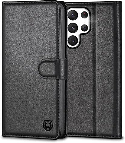 Kuafcase for Samsung S23 Ultra Case, 4 Card Slots Magnetic Closure Kickstand Shockproof Protective Phone Case for Samsung Galaxy S23 Ultra - Black
