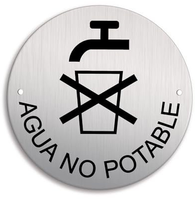 Señal Agua no potable Ø 100 mm Cartel Placa Aluminio cepillado perforado