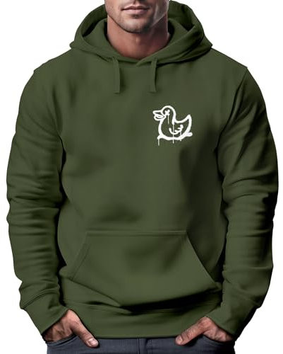 Neverless® Hoodie Herren Print Aufdruck Motiv Kapuzen-Pullover Männer Fashion Streetstyle Oliv 3XL